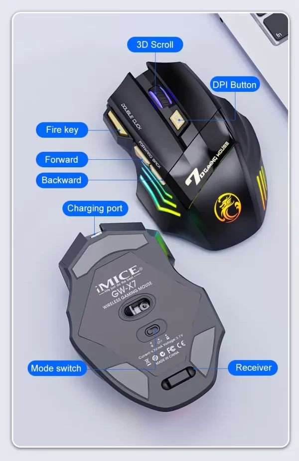 Mouse Gamer Recargable (iMICE GW-X7) - Imagen 5