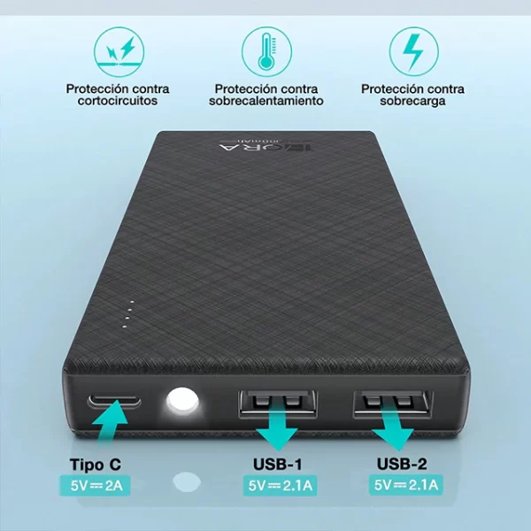 Power bank 10,000mah GAR263 USB incluye luz LED 1HORA - Imagen 3