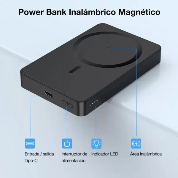 Power bank Magnético Inalámbrico Con cable USB-C 5000mAh - GAR276 1HORA - Imagen 2