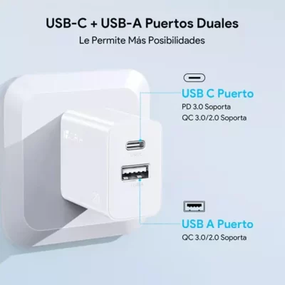 Cargador 2 En 1 Carga Rápida 20w Salida Dual + Cable Tipo C GAR162 1HORA - Image 2