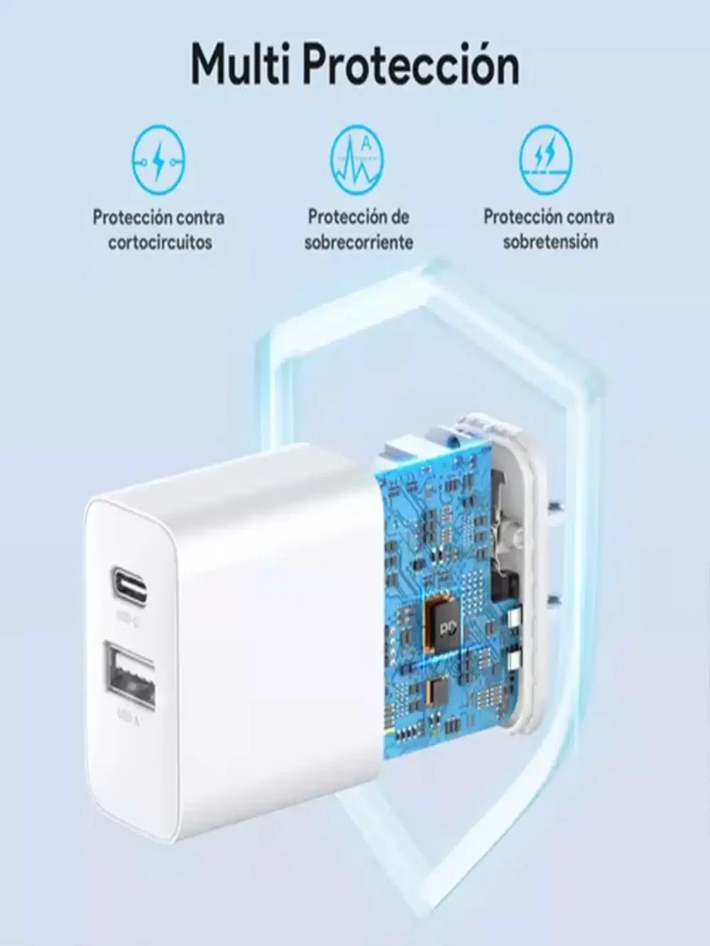 Cargador 2 En 1 Carga Rápida 20w Salida Dual + Cable Tipo C GAR162 1HORA - Image 3